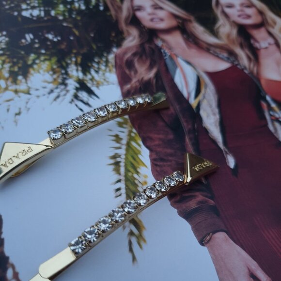 Gold Prada Metal Crystals Hair Clip Pins Women Casual Formal Hair Accessory Gift